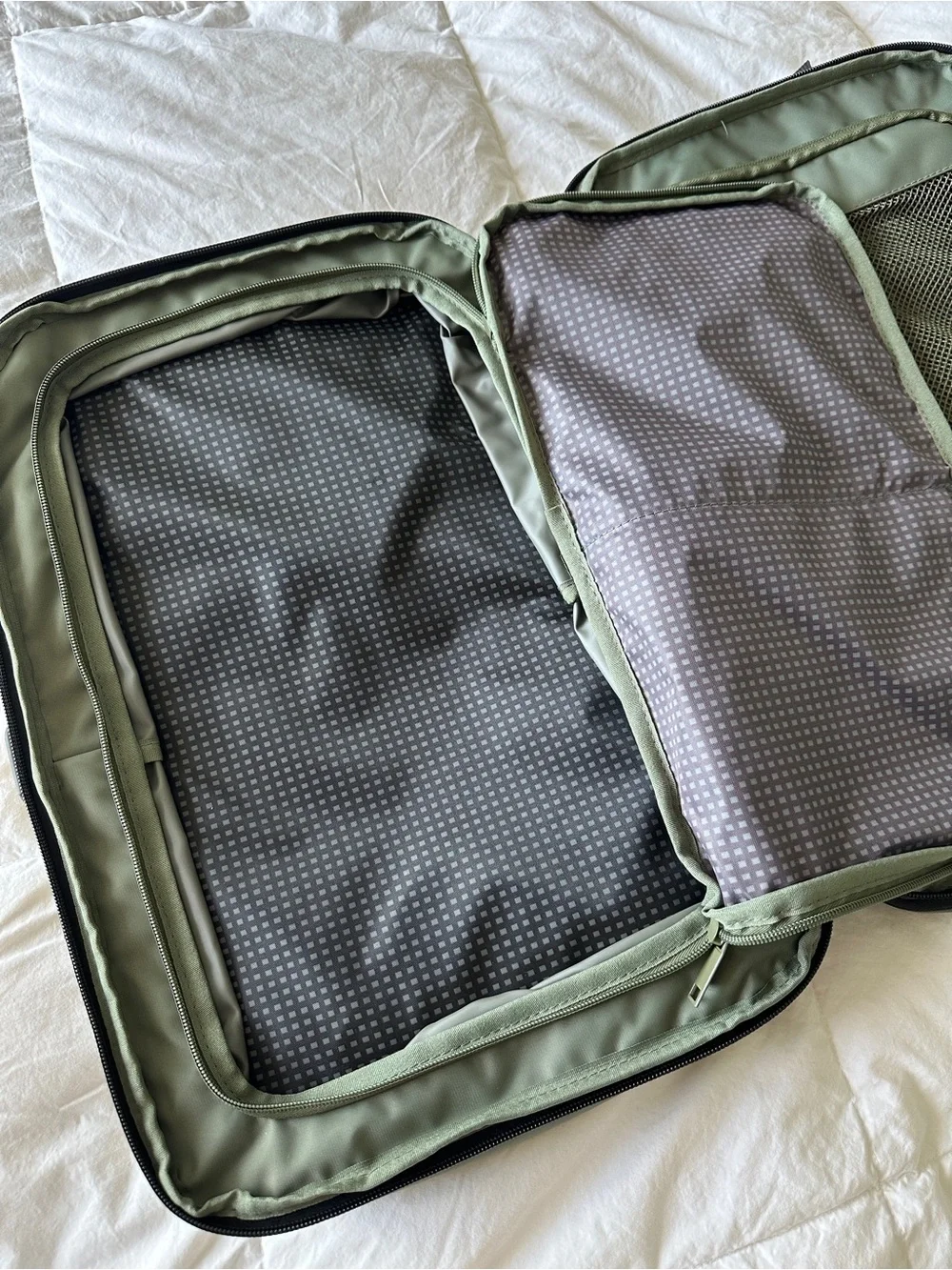 DUCHAMP London Expandable Carry On Travel Backpack suitcase USB in THYME